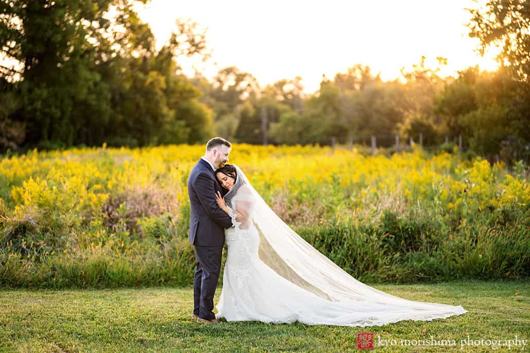 outdoor portrait bride and groom newlyweds sunset field, Princeton NJ Updike Farmstead summer fall autumn Wedding