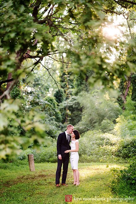 Engagement portrait, Princeton Battlefield State Park, sunset