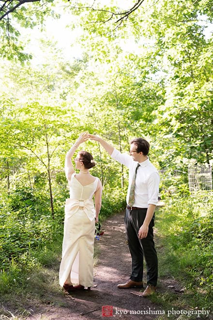 Spring Mountain Lakes House Princeton NJ outdoor wedding bride and groom portrait twirl