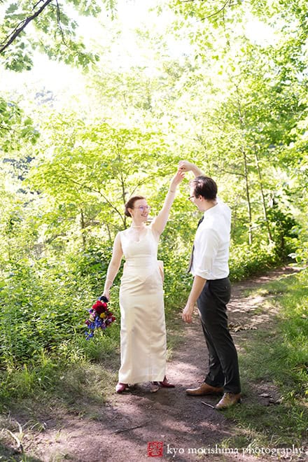 Spring Mountain Lakes House Princeton NJ outdoor wedding bride and groom portrait twirl