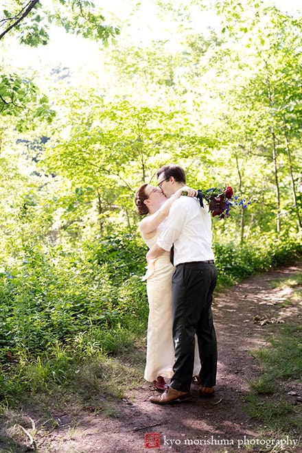 Spring Mountain Lakes House Princeton NJ outdoor wedding bride and groom portrait kiss