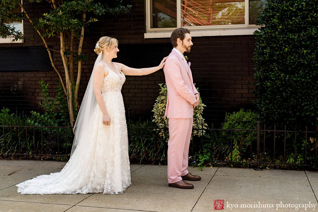Box House Hotel in Brooklyn, NYC bride and groom first look