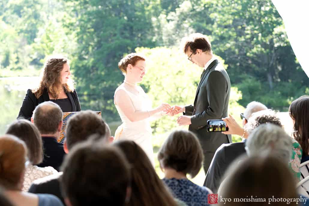 Spring Mountain Lakes House Princeton NJ outdoor wedding sunny ceremony ring exchange