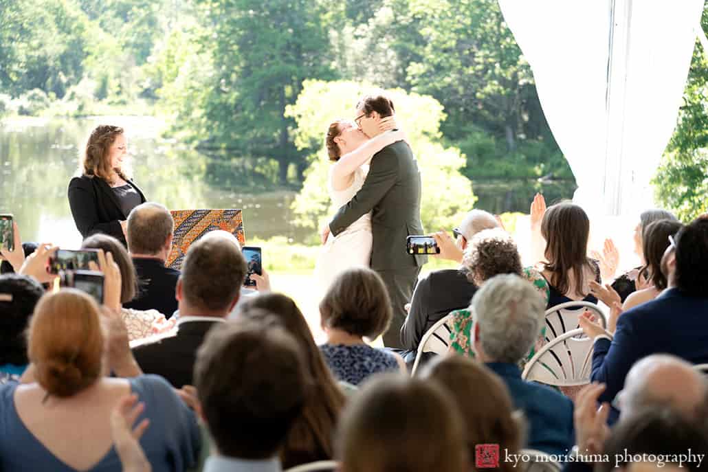 Spring Mountain Lakes House Princeton NJ outdoor wedding sunny ceremony kiss