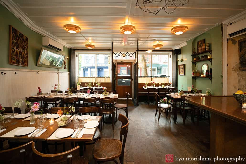Spring Vinegar Hill House Dumbo Brooklyn NYC Foodie restaurant Wedding detail table setting rustic wild flower