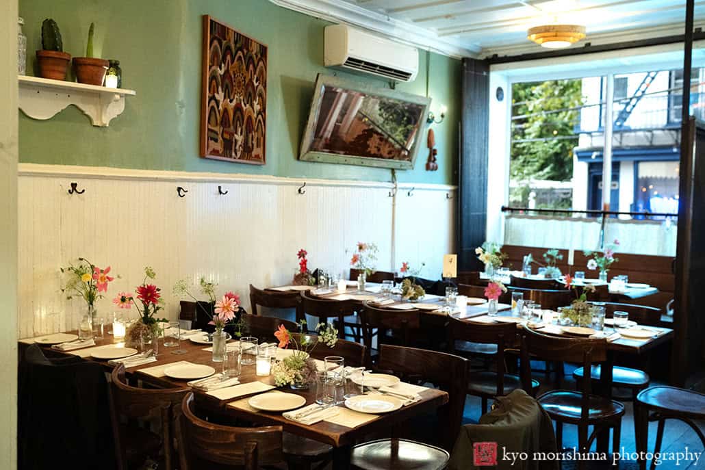 Spring Vinegar Hill House Dumbo Brooklyn NYC Foodie restaurant Wedding detail table setting rustic wild flower