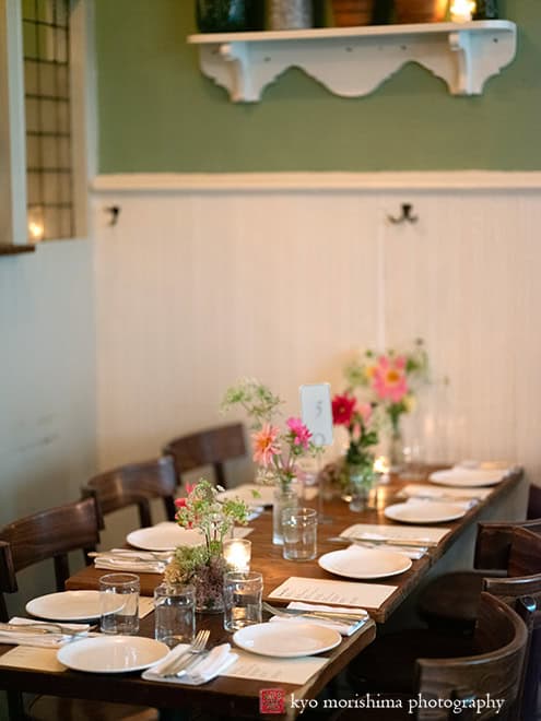 Spring Vinegar Hill House Dumbo Brooklyn NYC Foodie restaurant Wedding detail table setting rustic wild flower