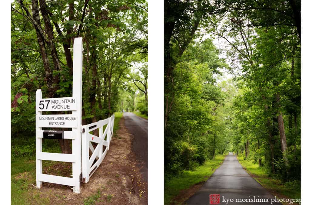 Spring Mountain Lakes House Princeton NJ outdoor wedding road and tree line sign entrance