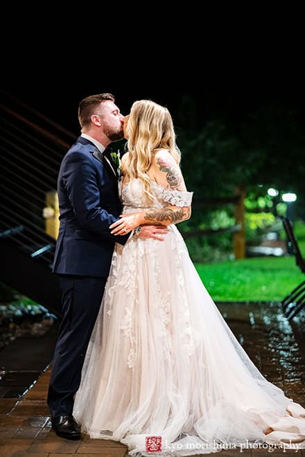 Rock Island Lake Club NJ Wedding bride and groom night portrait kiss