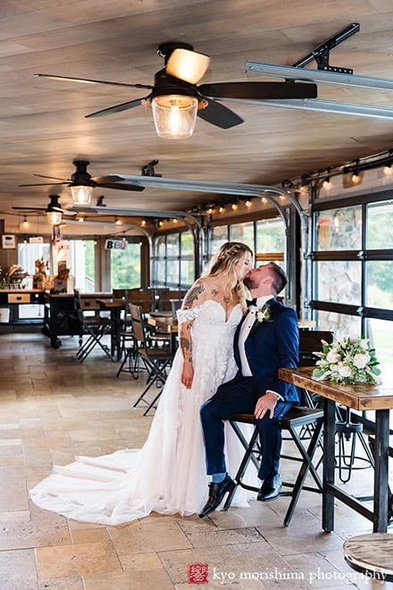 Rock Island Lake Club NJ Wedding bride and groom indoor portrait kiss