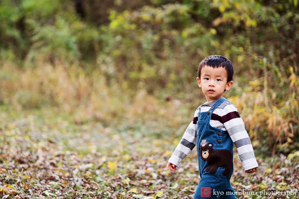 a boy walking outside d&r park Kingston New Jersey fall Princeton family photo