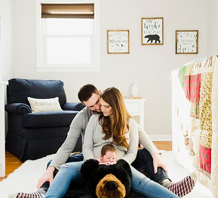 NYC Brooklyn NJ Princeton newborn family portrait baby with dad and mom on a bear morris county, new jersey, photographer