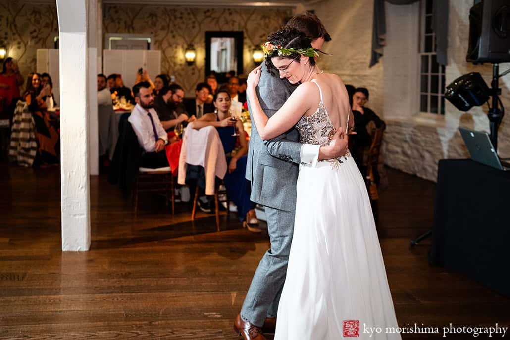 Stone Mill, NYBG, NYC, New York Botanical Garden, fall bride and groom wedding reception first dance
