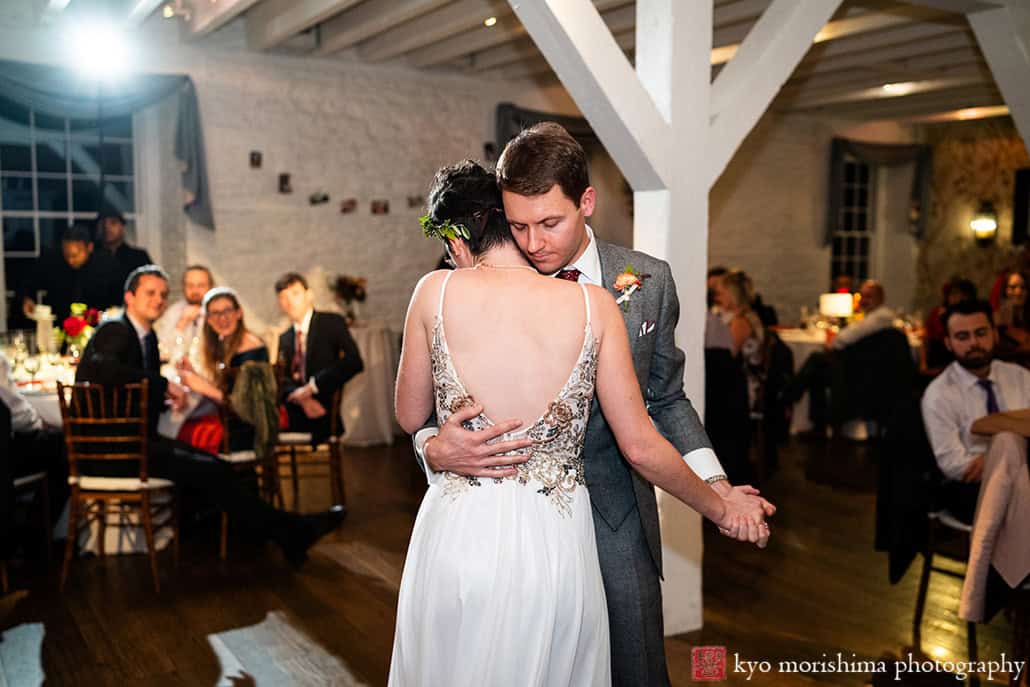 Stone Mill, NYBG, NYC, New York Botanical Garden, fall bride and groom wedding reception first dance