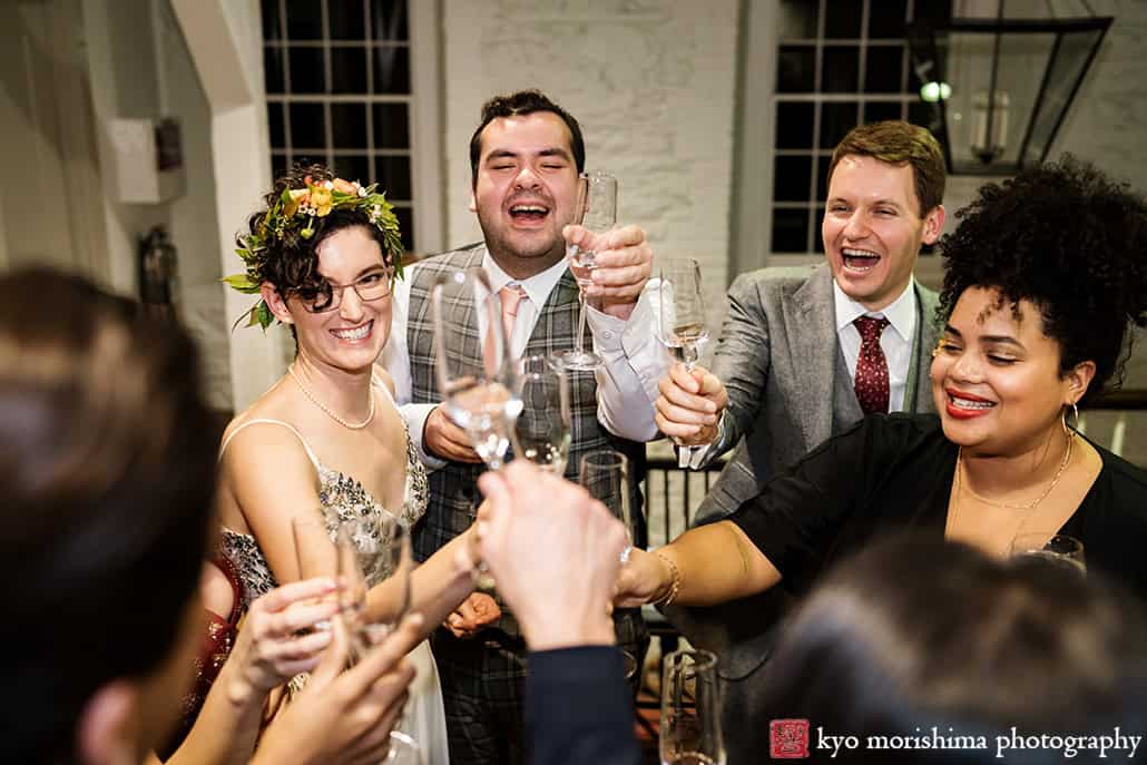 Stone Mill, NYBG, NYC, New York Botanical Garden, fall bride and groom wedding reception cheer