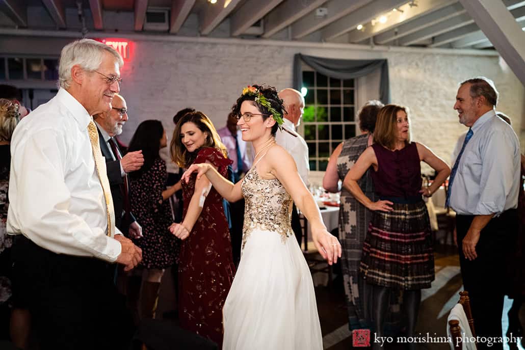 Stone Mill, NYBG, NYC, New York Botanical Garden, fall bride and groom wedding reception dancing