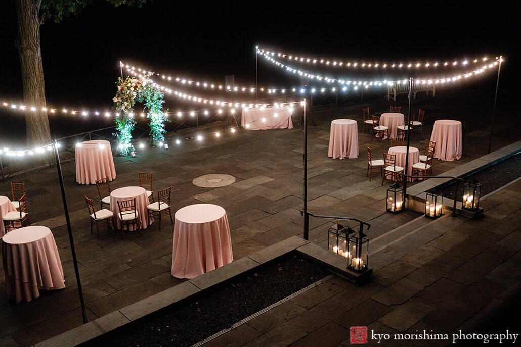Stone Mill, NYBG, NYC, New York Botanical Garden, fall bride and groom wedding outdoor dance floor reception