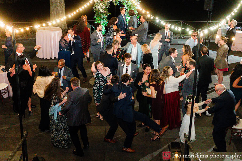 Stone Mill, NYBG, NYC, New York Botanical Garden, fall bride and groom wedding outdoor dance floor reception