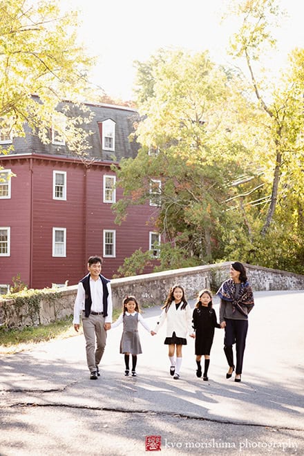 fall girls and parents smiling and posing d&r park Kingston New Jersey family photo