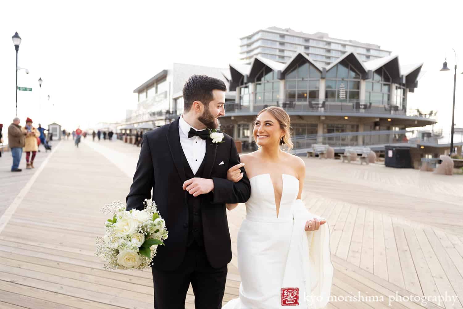 Asbury Hotel, NJ, Asbury Park, winter wedding bride and groom outdoor portrait The Robinson Ale House