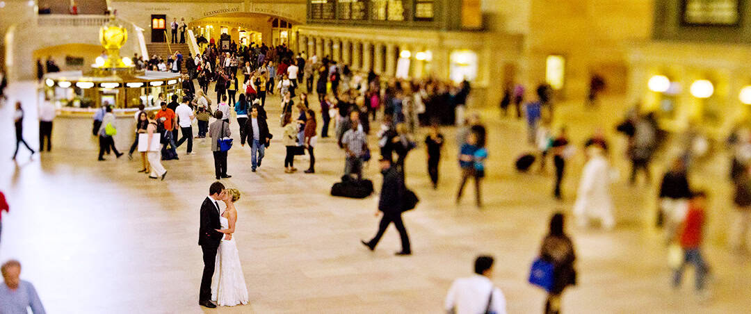 Kiss Wedding Portrait at the Grand Central Terminal, New York, NY by Kyo Morishima