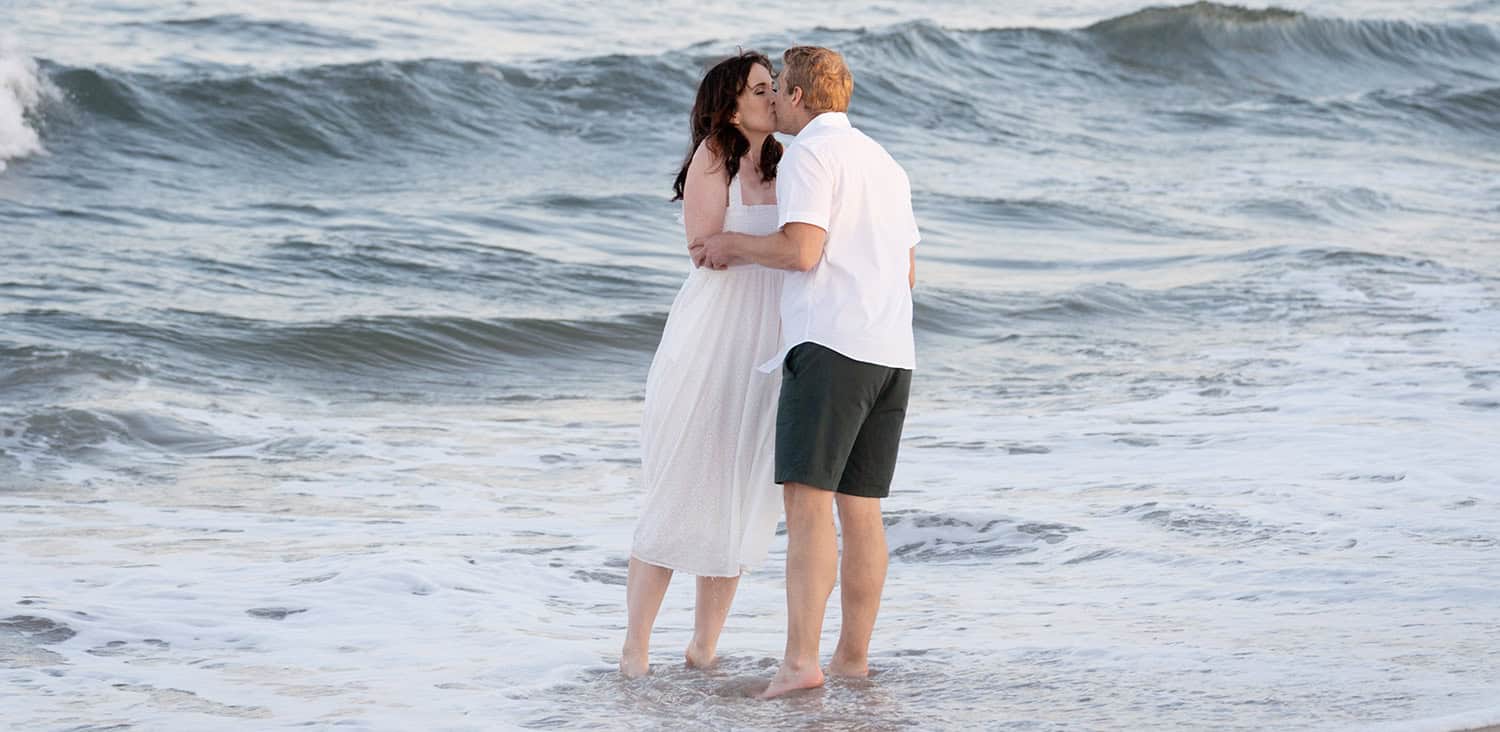Spring Lake NJ engagement portrait of Brooklyn NYC couplebay ocean smile beach kiss