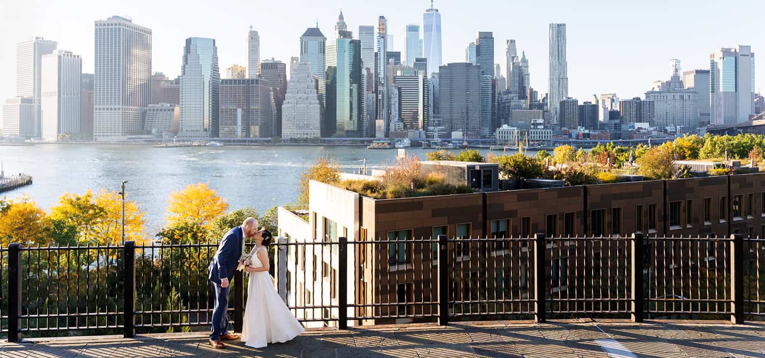 Brooklyn Heights Promenade Bridge Park Manhattan NYC couple portrait wedding
