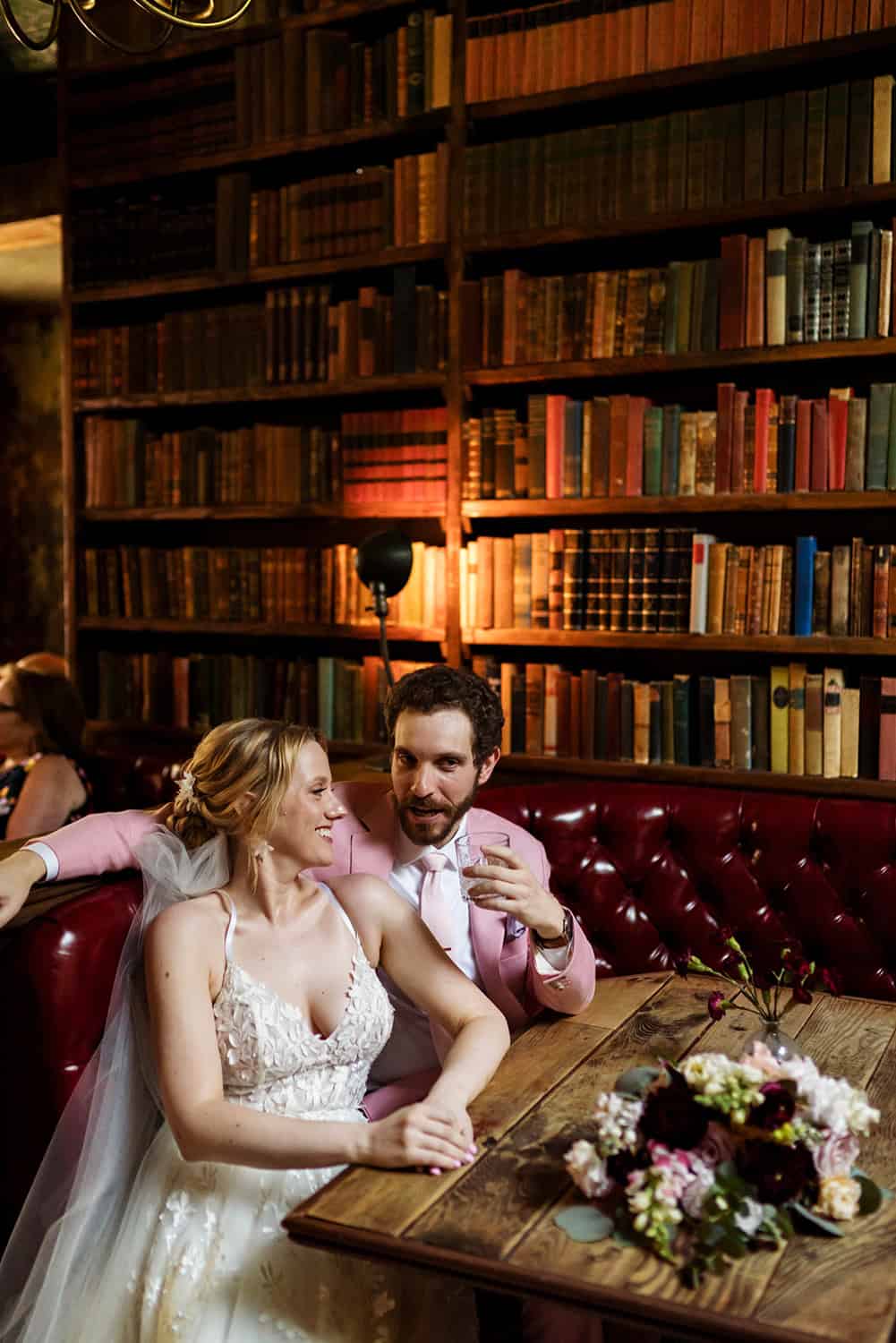 Reception bride and groom relaxing wedding outdoor Milk and Roses backyard Greenpint Brooklyn NYC Wedding