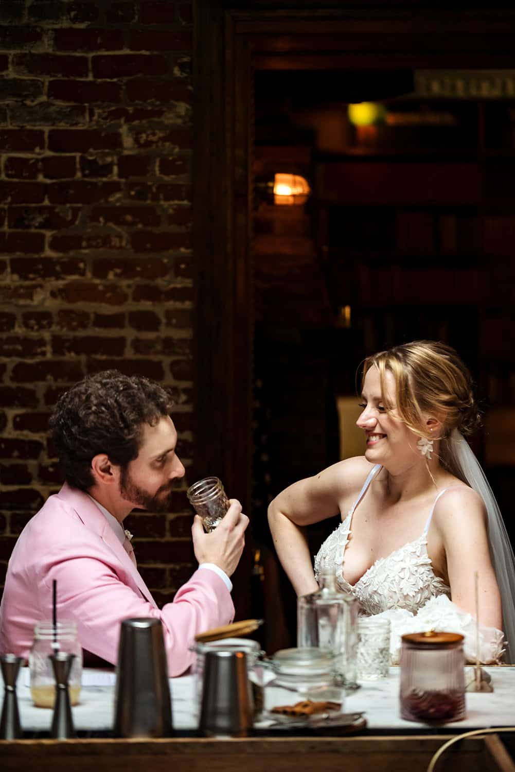 Reception bride and groom relaxing wedding outdoor Milk and Roses backyard Greenpint Brooklyn NYC Wedding