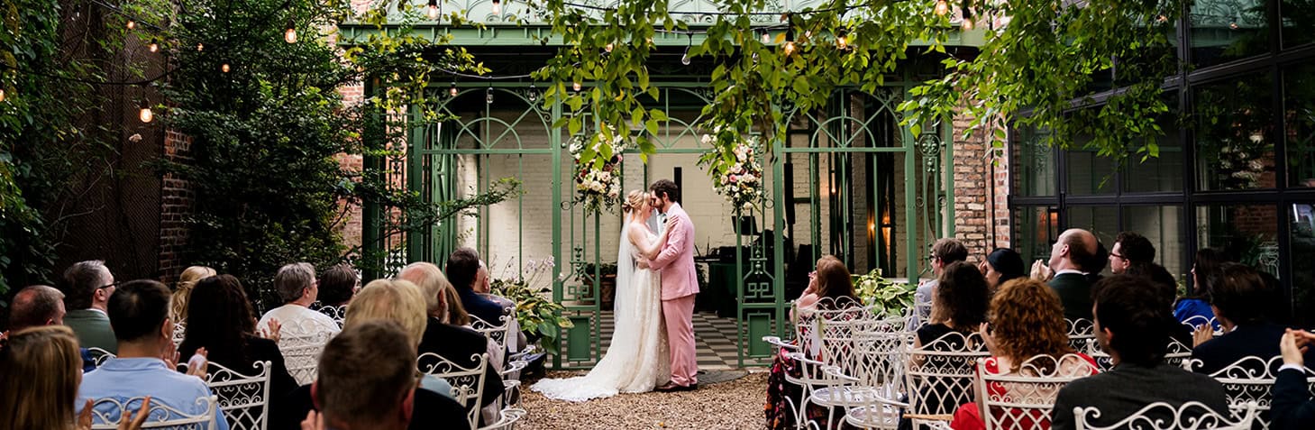Ceremony flowers outdoor Milk and Roses backyard Greenpint Brooklyn NYC Wedding