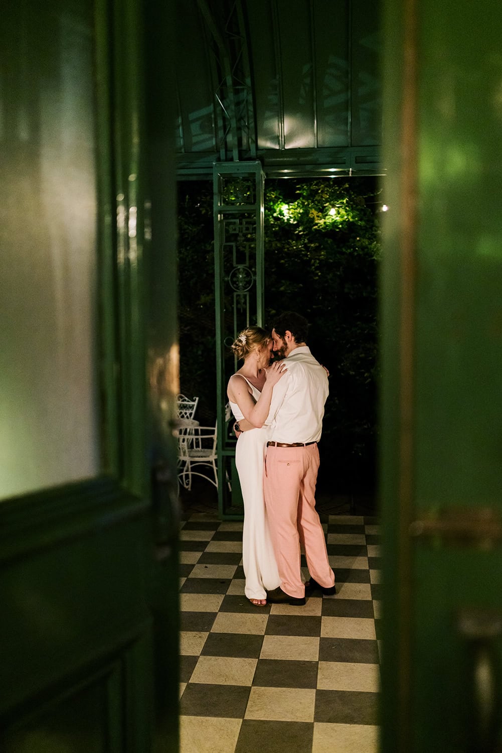 Reception bride and groom first dance wedding outdoor Milk and Roses backyard Greenpint Brooklyn NYC Wedding